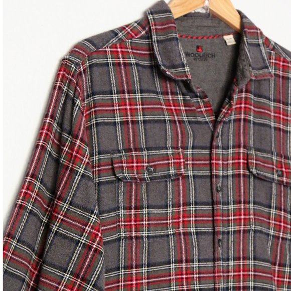 Woolrich Men's Ultimate Flannel Premium Brushed Cotton Shirt XL Red Gray Plaid - Picture 12 of 16